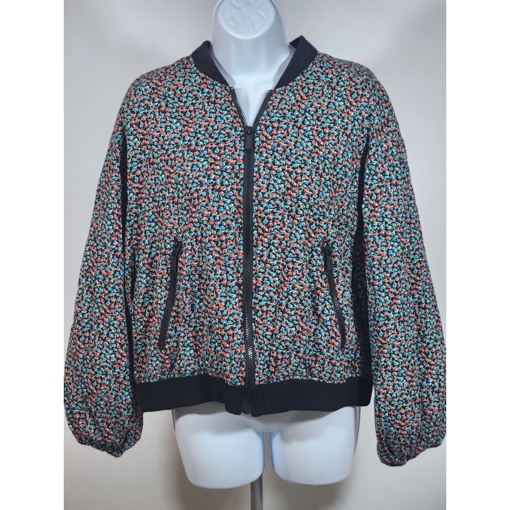 Women's BCBGeneration Oversized Bomber Jacket S Black Floral Boho, Coquette